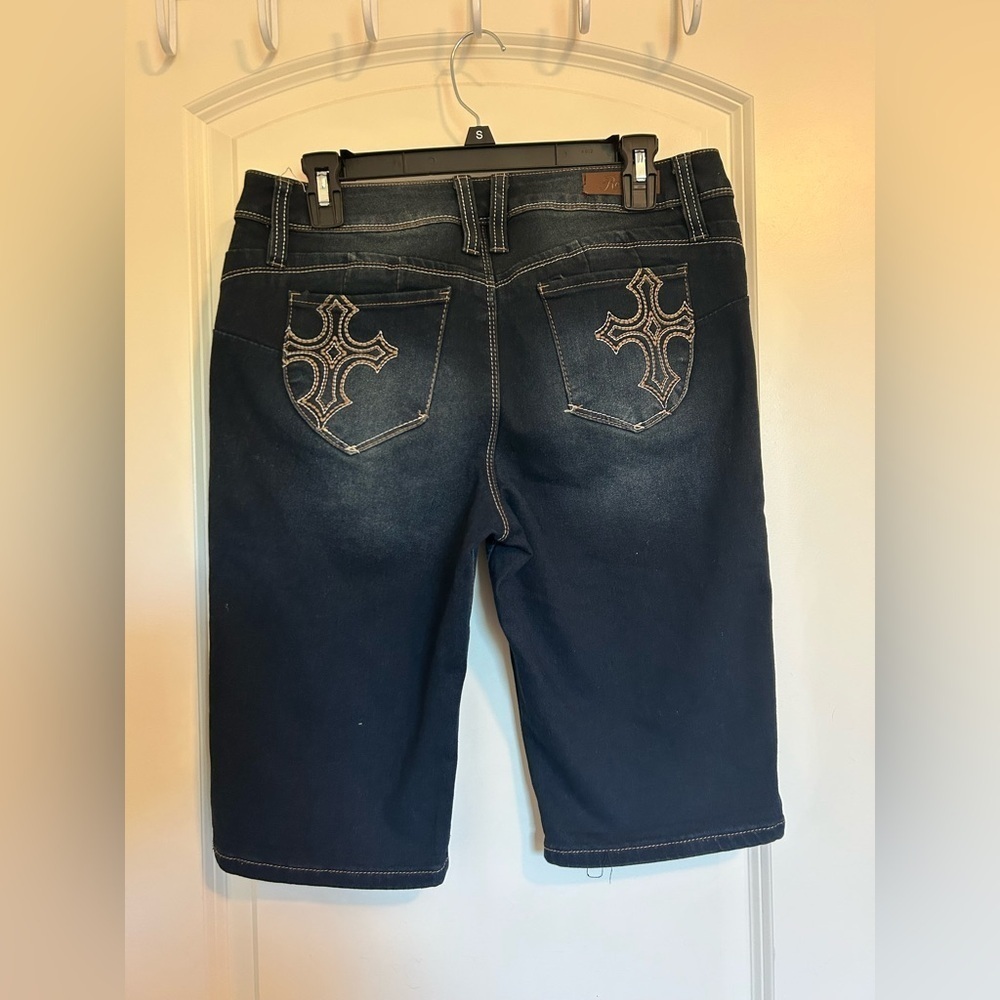 Royalty stretchy Denim Bermuda Shorts with Embroidered Pockets